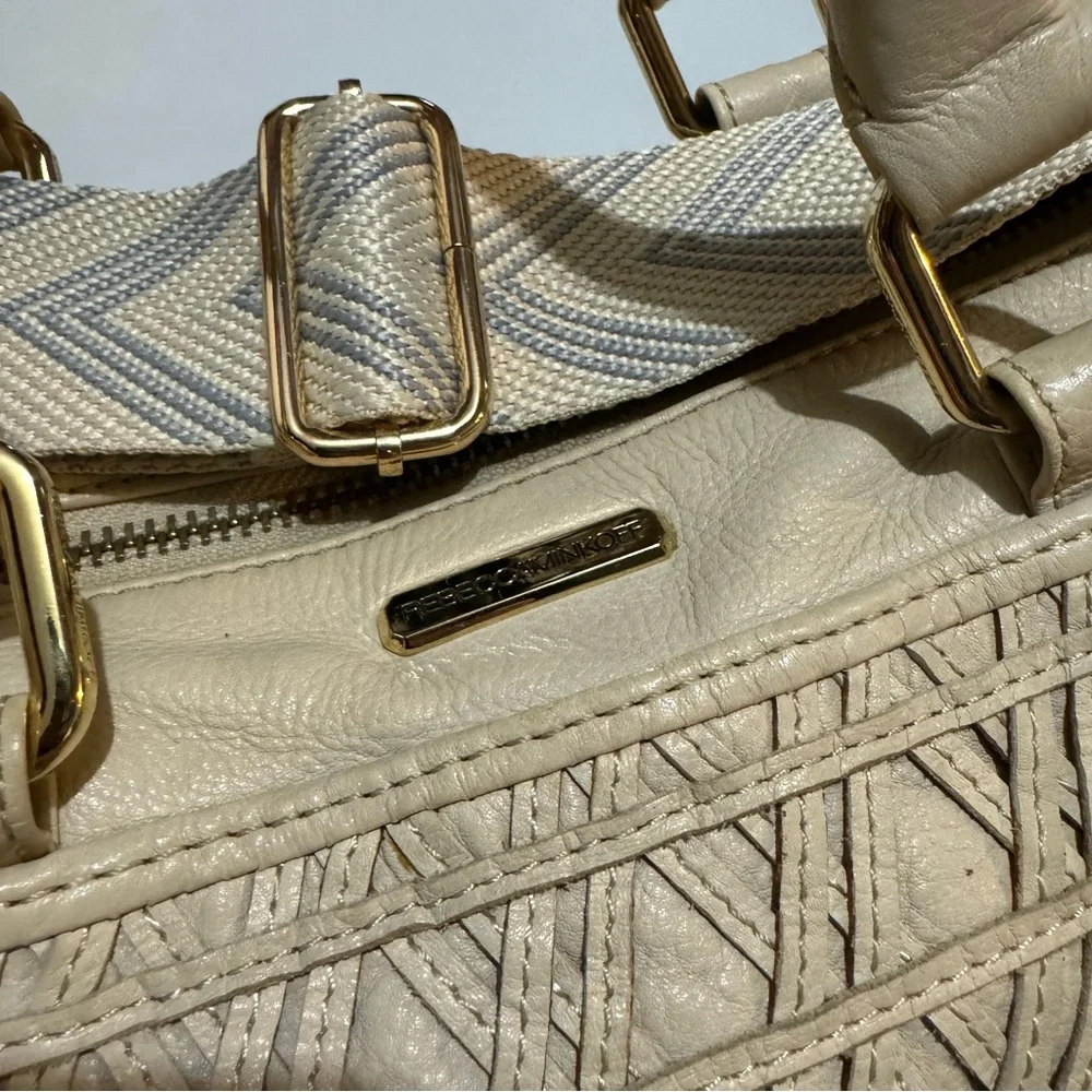 Rebecca Minkoff Cream Woven Leather Large Top Handle Shoulder‎ Bag Purse